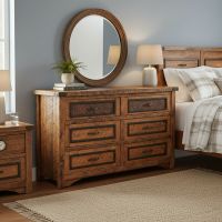 Rustic 6 Drawer Dresser: Some lifestyle images are created with AI for visualization purposes. Crafted from natural solid wood, each piece is unique and will vary.