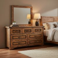 Rustic 7 Drawer Dresser: Some lifestyle images are created with AI for visualization purposes. Crafted from natural solid wood, each piece is unique and will vary.