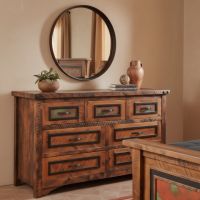 Rustic 7 Drawer Dresser: Some lifestyle images are created with AI for visualization purposes. Crafted from natural solid wood, each piece is unique and will vary.