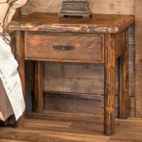 Olde Towne 1 Drawer Log Nightstand--Barnwood Lager finish, Metal handle