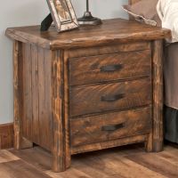 Olde Towne 3 Drawer Log Nightstand--Barnwood Lager finish, Metal handles