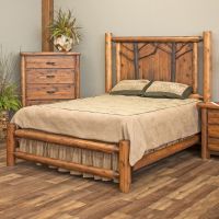 Woodland Forest Rustic Log Panel Bed--Queen, Honey Amber finish, 20" low-profile footboard