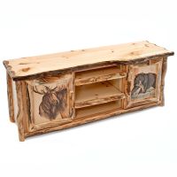 Carved Aspen Wildlife TV Stand--Clear Finish w/ Moose & Bear