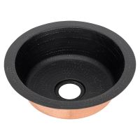 12" Round Glazed Black Hammered Copper Bar Sink - 2" Drain