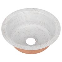 12" Round Glazed White Hammered Copper Bar Sink - 2" Drain