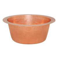 12" Round Polished Copper Hammered Copper Bar & Prep Sink - 2" Drain