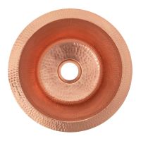12" Round Polished Copper Hammered Copper Bar & Prep Sink - 2" Drain