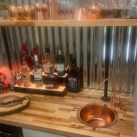 12" Round Polished Copper Hammered Copper Bar & Prep Sink - 2" Drain