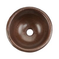 12" Small Round Oil Rubbed Bronze Hammered Copper Self Rimming Sink
