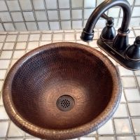12" Small Round Oil Rubbed Bronze Hammered Copper Self Rimming Sink