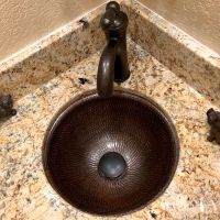 12" Small Round Oil Rubbed Bronze Hammered Copper Self Rimming Sink