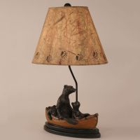 Rustic Canoeing Bear Family Table Lamp