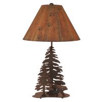 Wrought Iron Walking Bear & Pine Trees Table Lamp
