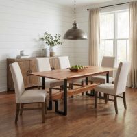 Contemporary Dining Room: Some lifestyle images are created with AI for visualization purposes. Crafted from natural solid wood, each piece is unique and will vary.
