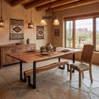 Modern Dining Table: Some lifestyle images are created with AI for visualization purposes. Crafted from natural solid wood, each piece is unique and will vary.