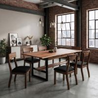 Modern Dining Table: Some lifestyle images are created with AI for visualization purposes. Crafted from natural solid wood, each piece is unique and will vary.
