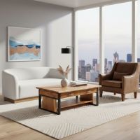 Modern Coffee Table: Some lifestyle images are created with AI for visualization purposes. Crafted from natural solid wood, each piece is unique and will vary.