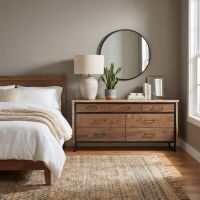 Contemporary Dresser: Some lifestyle images are created with AI for visualization purposes. Crafted from natural solid wood, each piece is unique and will vary.