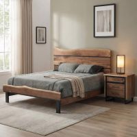 Contemporary Nightstand: Some lifestyle images are created with AI for visualization purposes. Crafted from natural solid wood, each piece is unique and will vary.