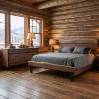 Rustic Platform Bed: Some lifestyle images are created with AI for visualization purposes. Crafted from natural solid wood, each piece is unique and will vary.