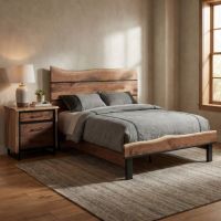 Contemporary Bed: Some lifestyle images are created with AI for visualization purposes. Crafted from natural solid wood, each piece is unique and will vary.