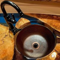14" Round Oil Rubbed Bronze Hammered Copper Bar & Prep Sink - 2" Drain