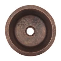 14" Round Oil Rubbed Bronze Hammered Copper Bar & Prep Sink - 2" Drain