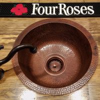 14" Round Oil Rubbed Bronze Hammered Copper Bar & Prep Sink - 3.5" Drain