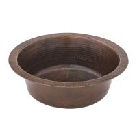 14" Round Oil Rubbed Bronze Hammered Copper Bar & Prep Sink - 3.5" Drain