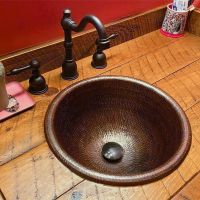 14" Round Oil Rubbed Bronze Hammered Copper Self Rimming Sink