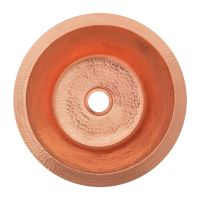 14" Round Polished Copper Hammered Copper Bar & Prep Sink - 2" Drain