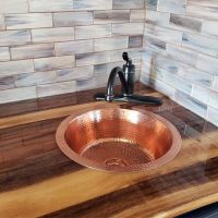 14" Round Polished Copper Hammered Copper Bar & Prep Sink - 2" Drain
