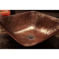 14" Square Oil Rubbed Bronze Hammered Copper Vessel Sink