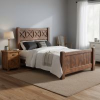 Rustic Bed: Some lifestyle images are created with AI for visualization purposes. Crafted from natural solid wood, each piece is unique and will vary.