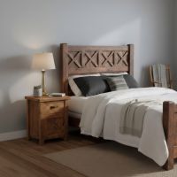 Enclosed Nightstand: Some lifestyle images are created with AI for visualization purposes. Crafted from natural solid wood, each piece is unique and will vary.