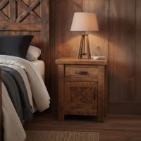 Rustic Enclosed Nightstand: Some lifestyle images are created with AI for visualization purposes. Crafted from natural solid wood, each piece is unique and will vary.