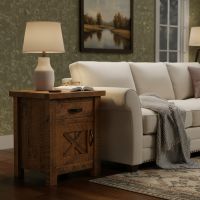 Farmhouse Nightstand: Some lifestyle images are created with AI for visualization purposes. Crafted from natural solid wood, each piece is unique and will vary.