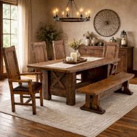 Barnwood Dining Table: Some lifestyle images are created with AI for visualization purposes. Crafted from natural solid wood, each piece is unique and will vary.