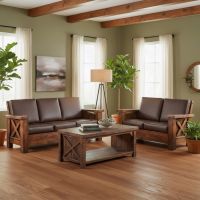 Rustic Coffee Table: Some lifestyle images are created with AI for visualization purposes. Crafted from natural solid wood, each piece is unique and will vary.