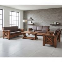 Trestle Style Coffee Table: Some lifestyle images are created with AI for visualization purposes. Crafted from natural solid wood, each piece is unique and will vary.