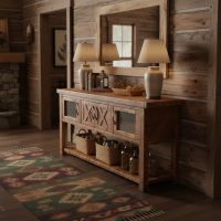 Rustic Console Table: Some lifestyle images are created with AI for visualization purposes. Crafted from natural solid wood, each piece is unique and will vary.