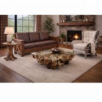 Rustic Sofa: Some lifestyle images are created with AI for visualization purposes. Crafted from natural solid wood, each piece is unique and will vary.