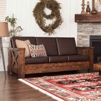 Western Winds Weathered Wood Sofa - Antique Barnwood Finish - Leather Fabric Cushions