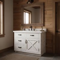 Rustic Vanity: Some lifestyle images are created with AI for visualization purposes. Crafted from natural solid wood, each piece is unique and will vary.