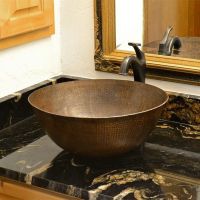 15" Medium Round Oil Rubbed Bronze Hammered Copper Vessel Sink