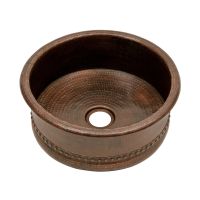 15" Round Oil Rubbed Bronze Hammered Copper Bar Vessel Tub Sink - 2" Drain