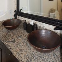 15" Round Wired Rim Oil Rubbed Bronze Hammered Copper Vessel Sink