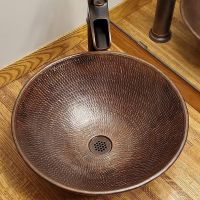 15" Round Wired Rim Oil Rubbed Bronze Hammered Copper Vessel Sink