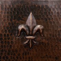 15" Square Fleur De Lis Oil Rubbed Bronze Hammered Copper Bar & Prep Sink - 3.5" Drain