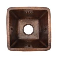 15" Square Fleur De Lis Oil Rubbed Bronze Hammered Copper Bar & Prep Sink - 3.5" Drain